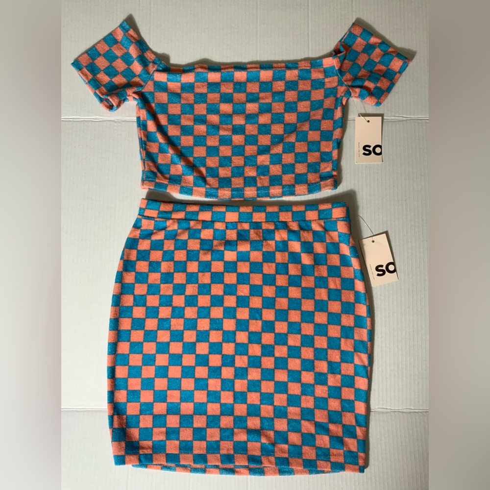 SO Vibrant Blue and Pink Checkered 2 Piece